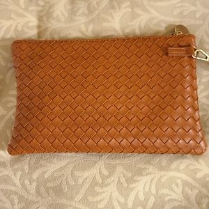 Authentic woven vegan leather wristlet/clutch